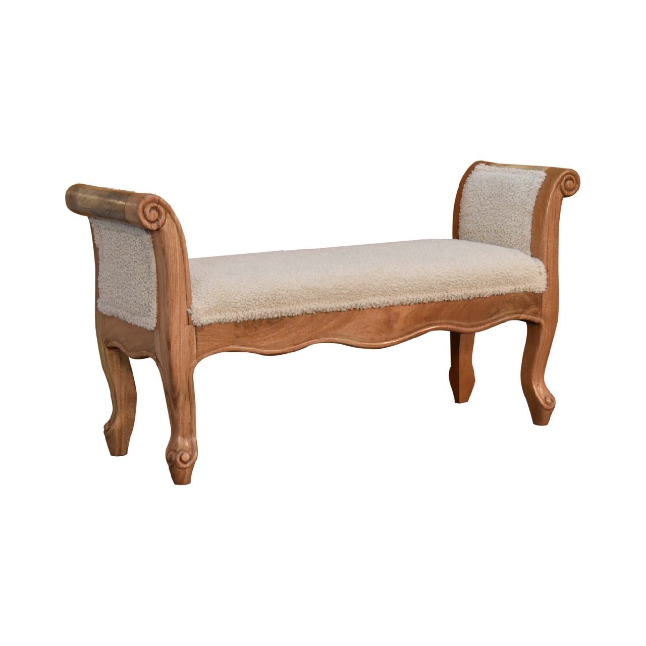 French Style Bench In Luxury Cream Boucle - Wood Velvet