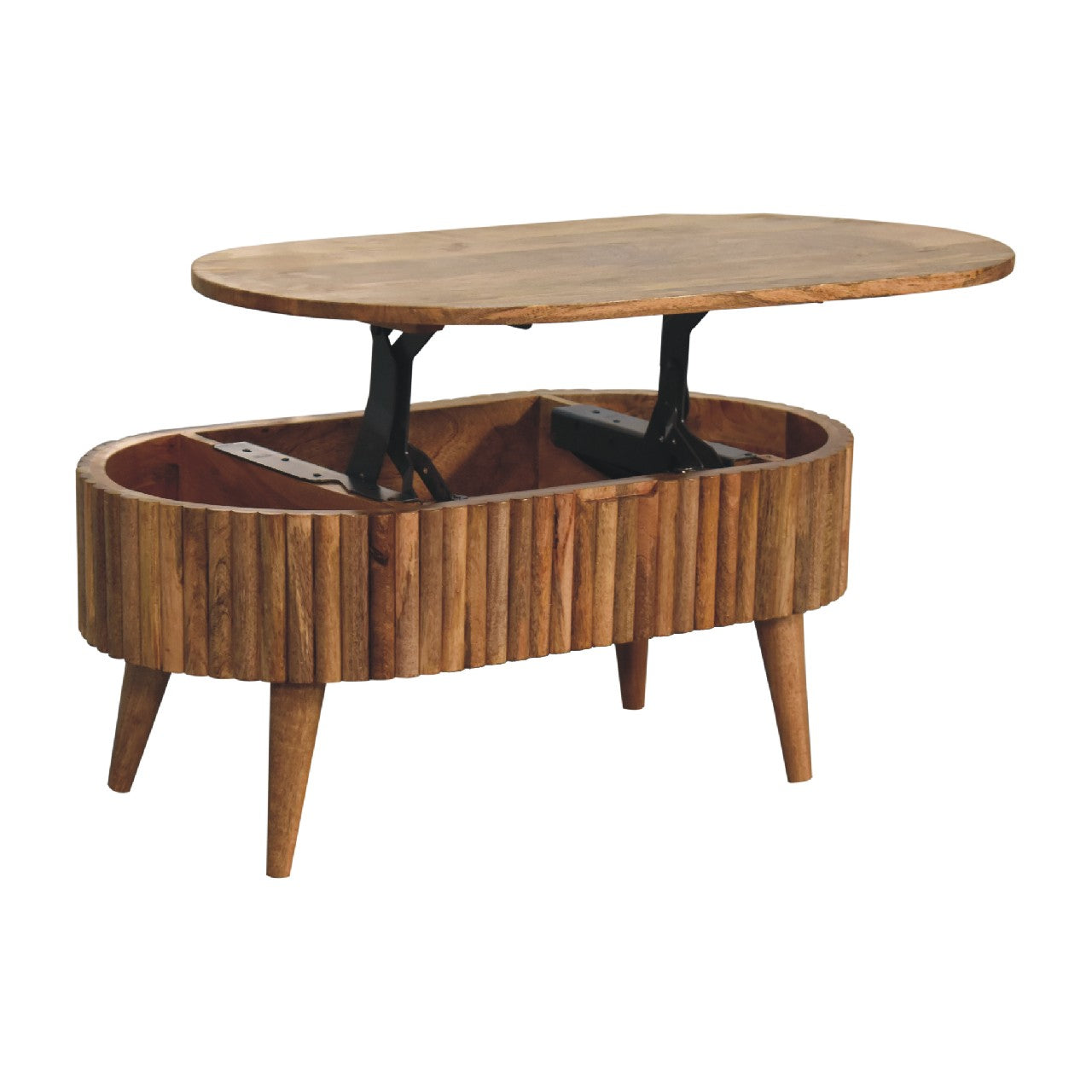 Slatted Storage Coffee Table In Solid Wood - Wood Velvet