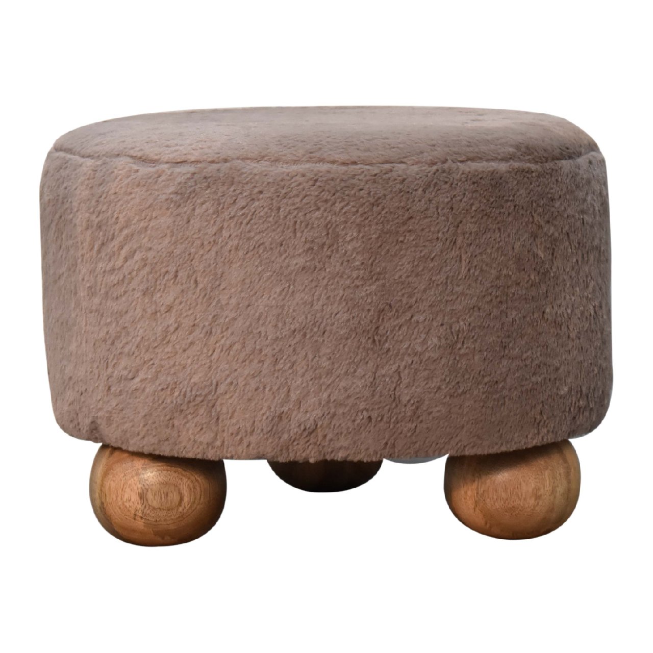 Round Footstool In Mocha Faux Fur - Wood Velvet