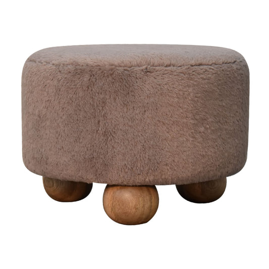 Round Footstool In Mocha Faux Fur - Wood Velvet