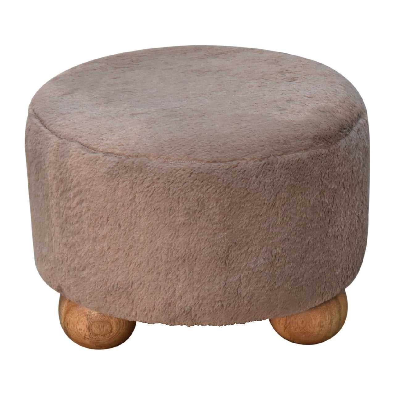Round Footstool In Mocha Faux Fur - Wood Velvet