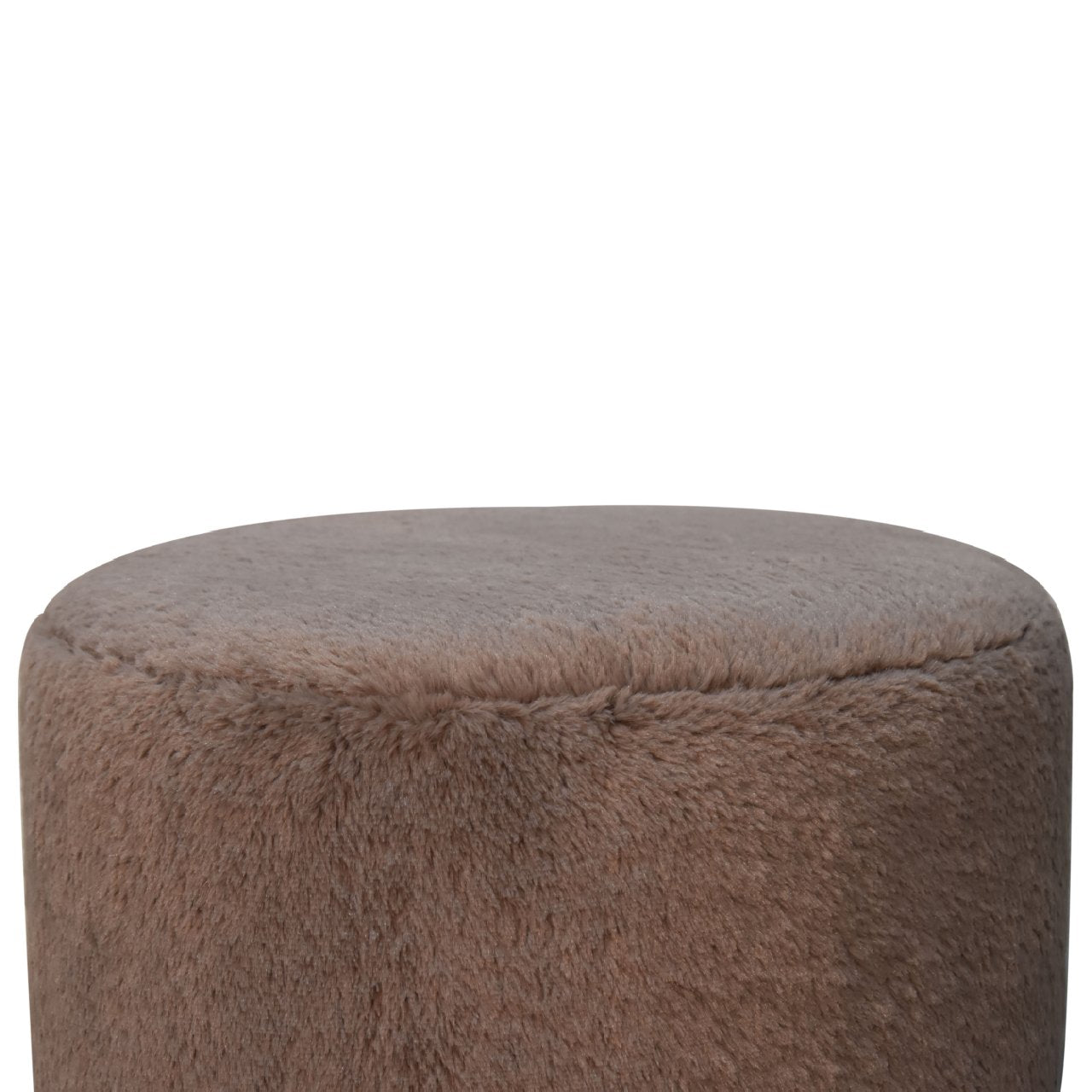 Round Footstool In Mocha Faux Fur - Wood Velvet