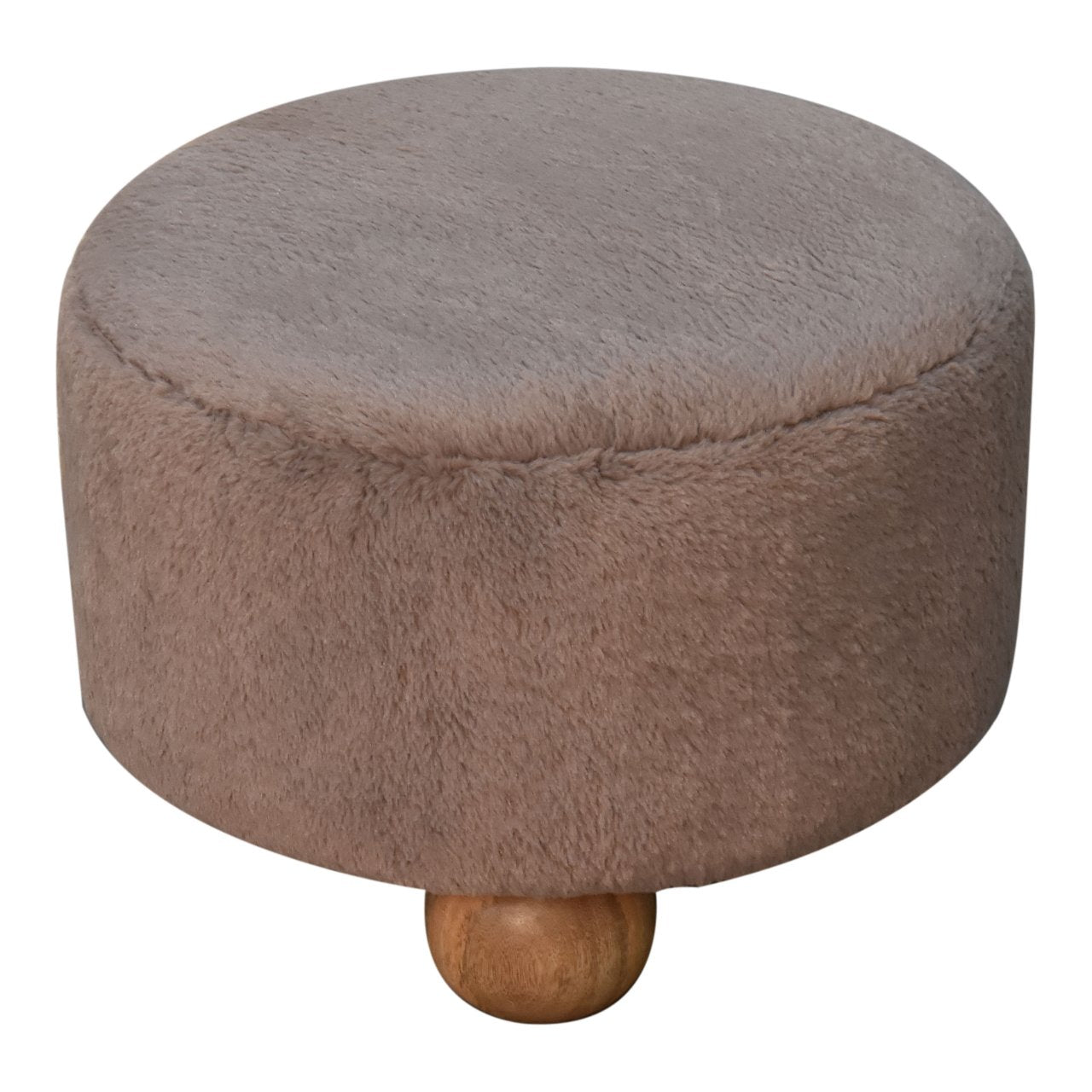 Round Footstool In Mocha Faux Fur - Wood Velvet