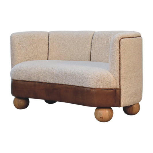 Buffalo Hide Compact Sofa In Boucle Cream - Wood Velvet