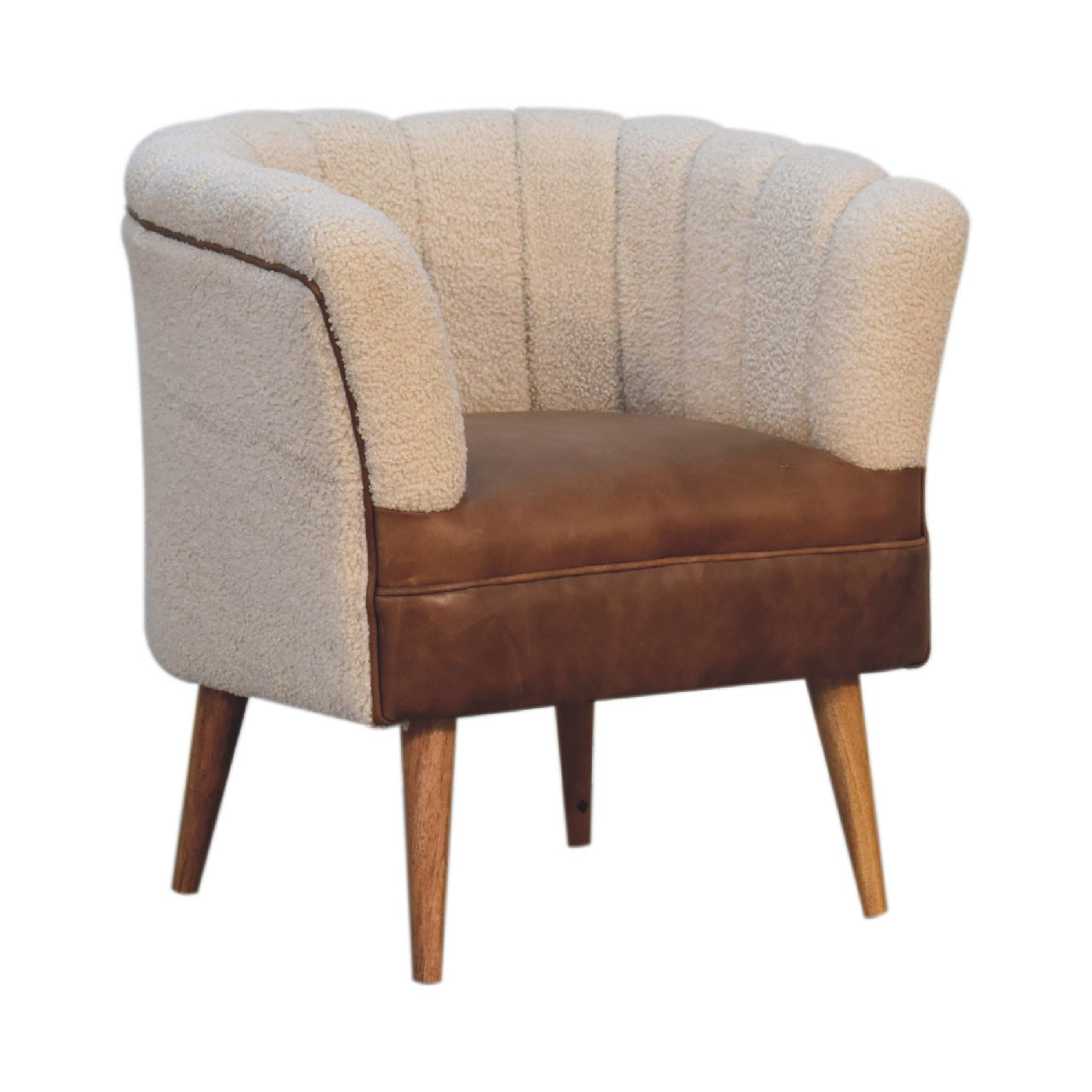 Boucle Cream Buffalo Hide Armchair - Wood Velvet