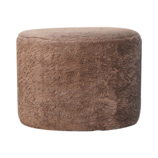 Round Footstool Mocha Faux Fur - Wood Velvet