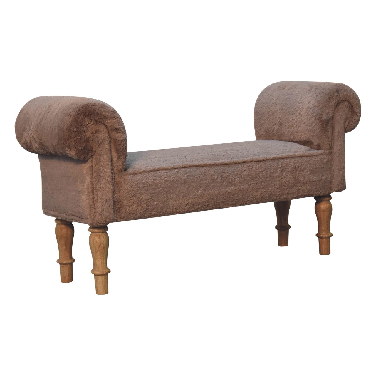 Hallway Bench Seat In Mocha Faux Fur - Wood Velvet