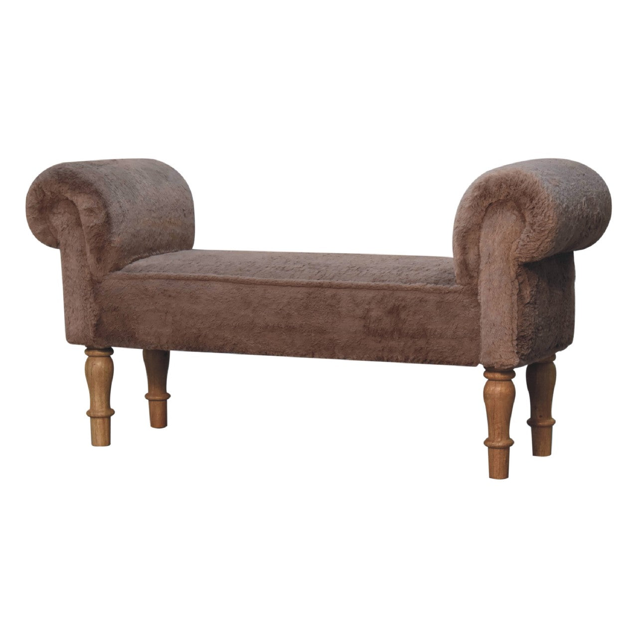 Hallway Bench Seat In Mocha Faux Fur - Wood Velvet