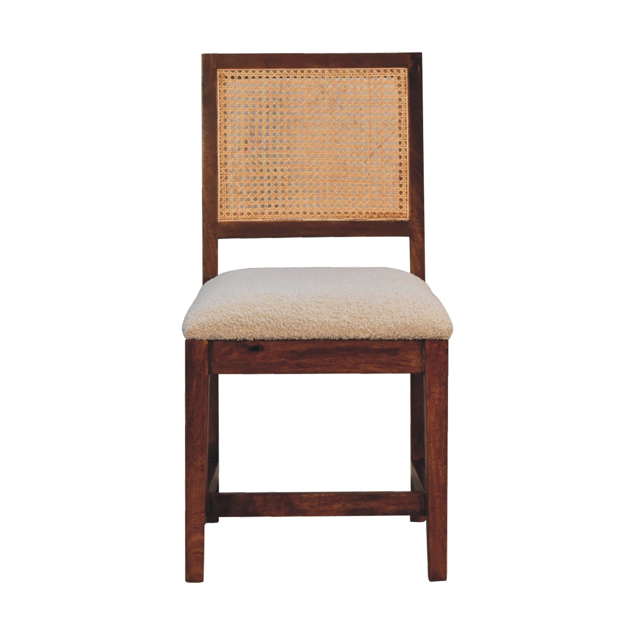 Solid Wood Rattan-back Chair In Cream Boucle | Hand Crafted Mango Wood | - Wood Velvet
