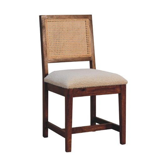 Solid Wood Rattan-back Chair In Cream Boucle | Hand Crafted Mango Wood | - Wood Velvet