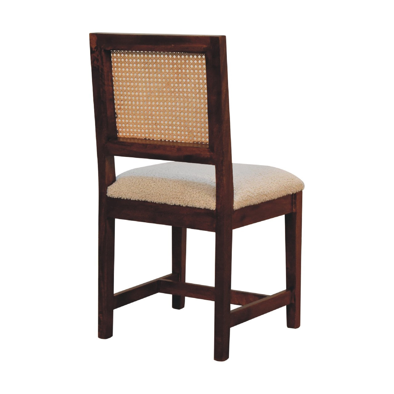 Solid Wood Rattan-back Chair In Cream Boucle | Hand Crafted Mango Wood | - Wood Velvet