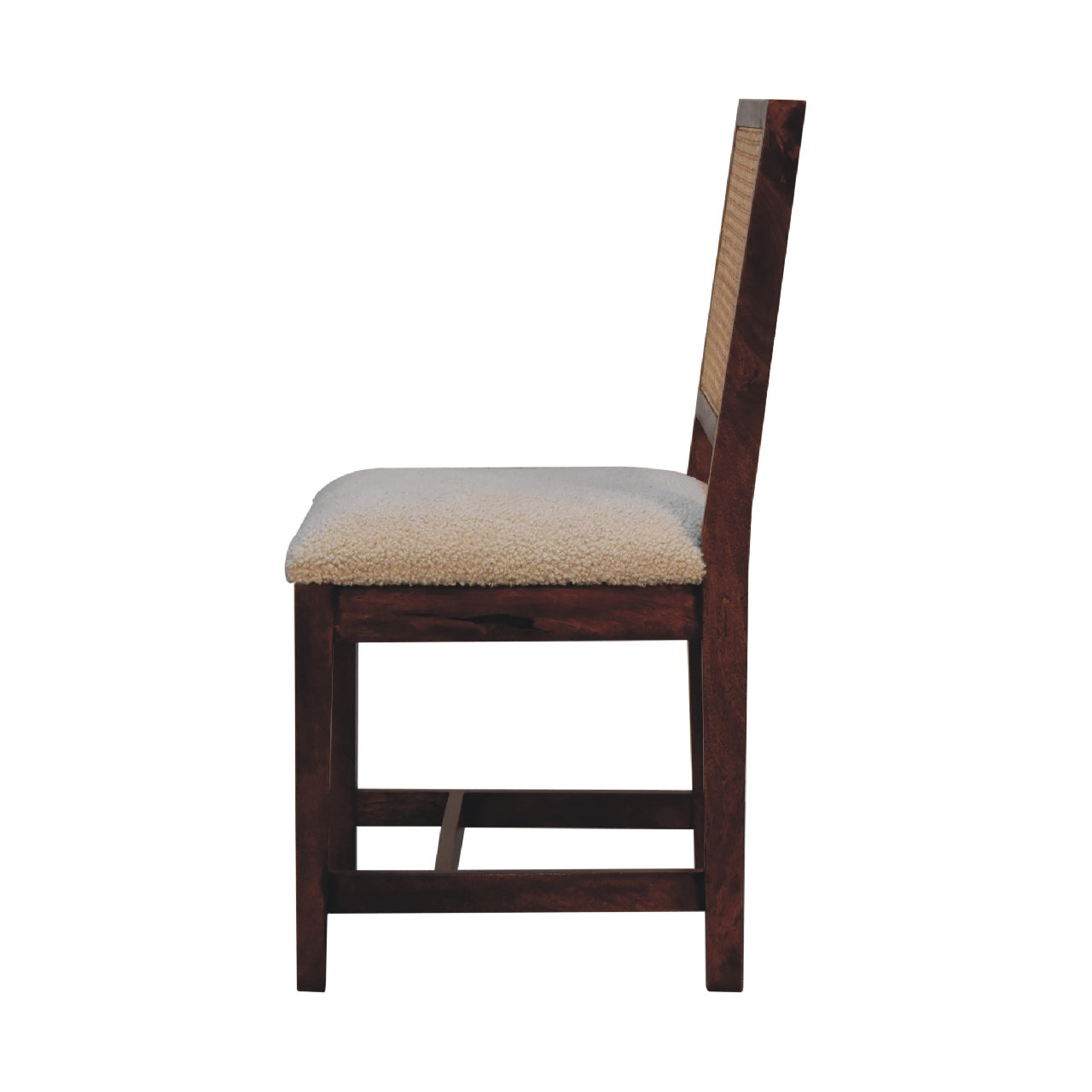 Solid Wood Rattan-back Chair In Cream Boucle | Hand Crafted Mango Wood | - Wood Velvet