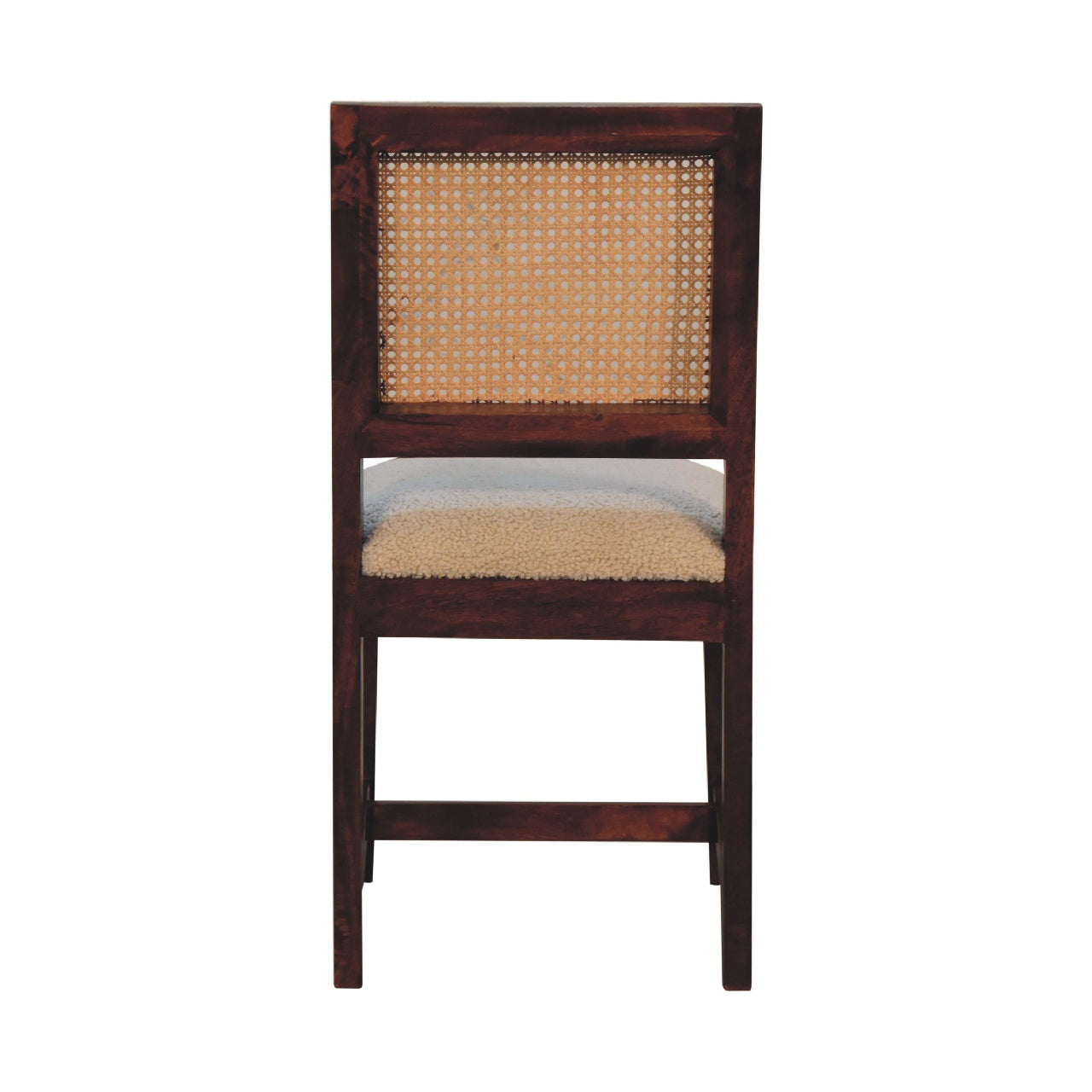 Solid Wood Rattan-back Chair In Cream Boucle | Hand Crafted Mango Wood | - Wood Velvet