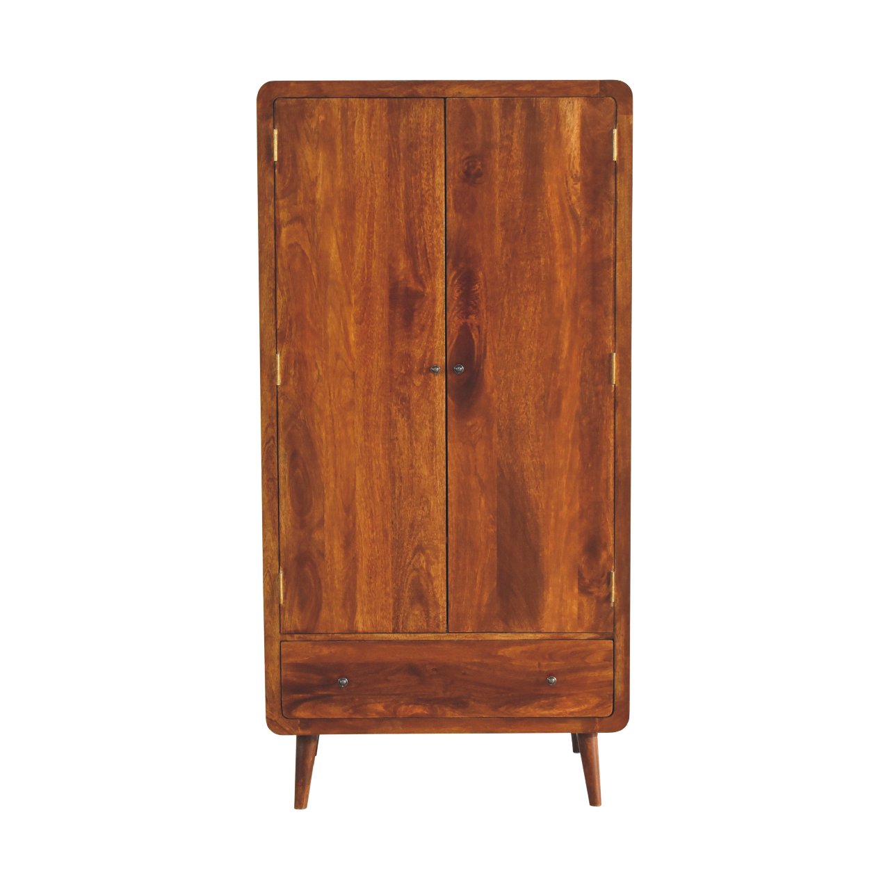 Curved Solid Wood Double Wardrobe In Chestnut Brown - Wood Velvet