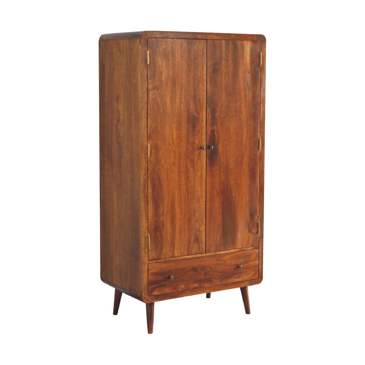 Curved Solid Wood Double Wardrobe In Chestnut Brown - Wood Velvet