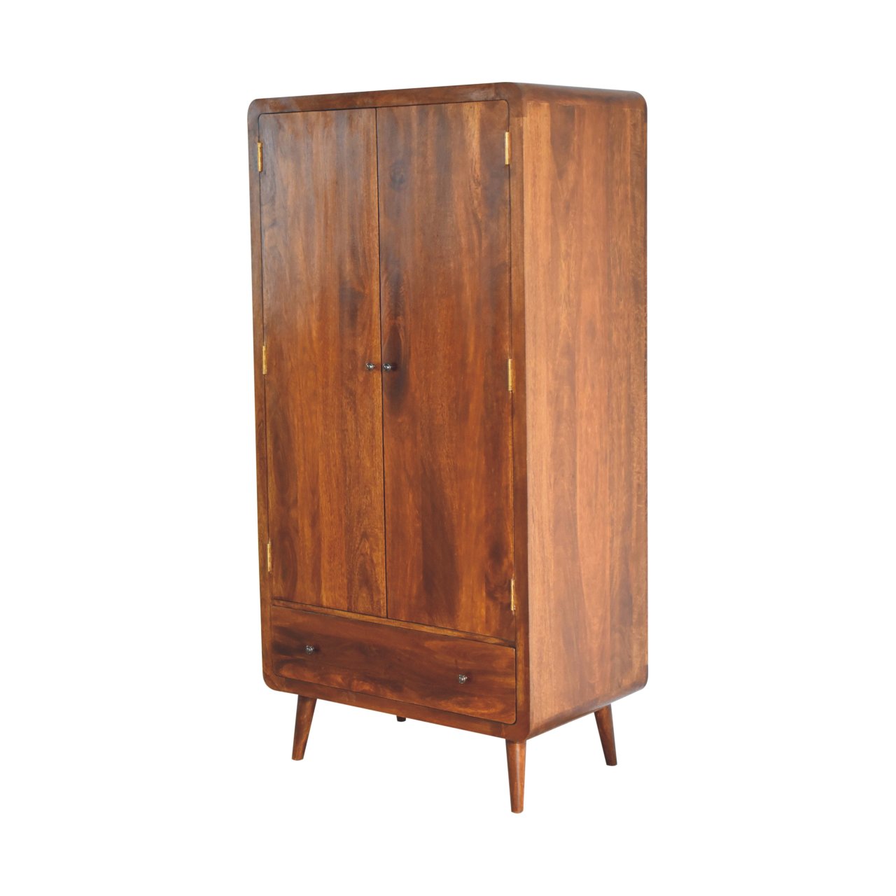 Curved Solid Wood Double Wardrobe In Chestnut Brown - Wood Velvet