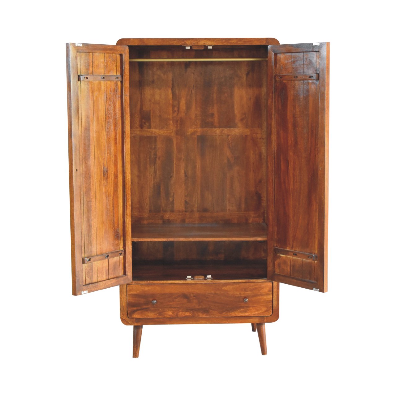 Curved Solid Wood Double Wardrobe In Chestnut Brown - Wood Velvet
