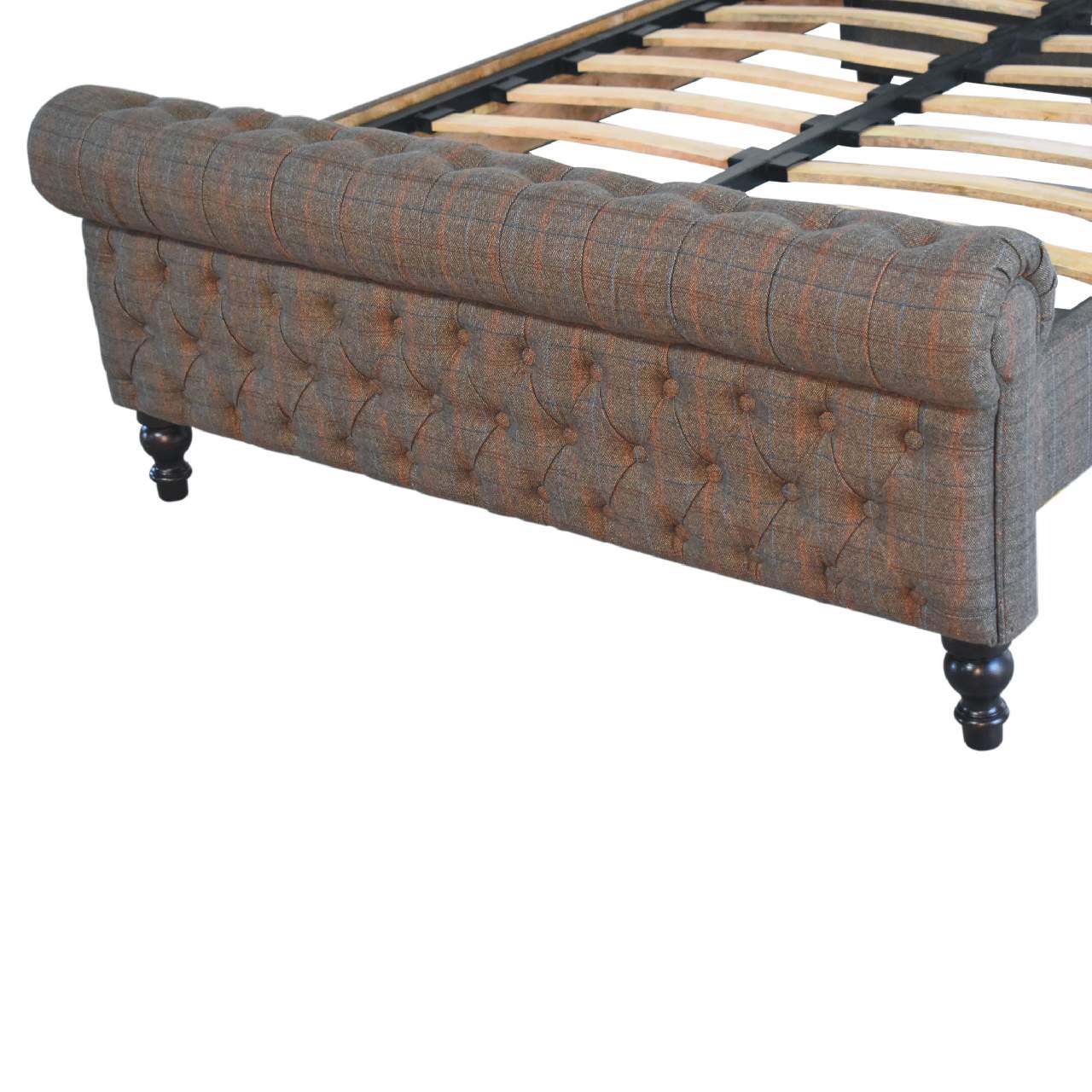 Multi Tweed Roll-top Sunk Button Bed Frame - Wood Velvet