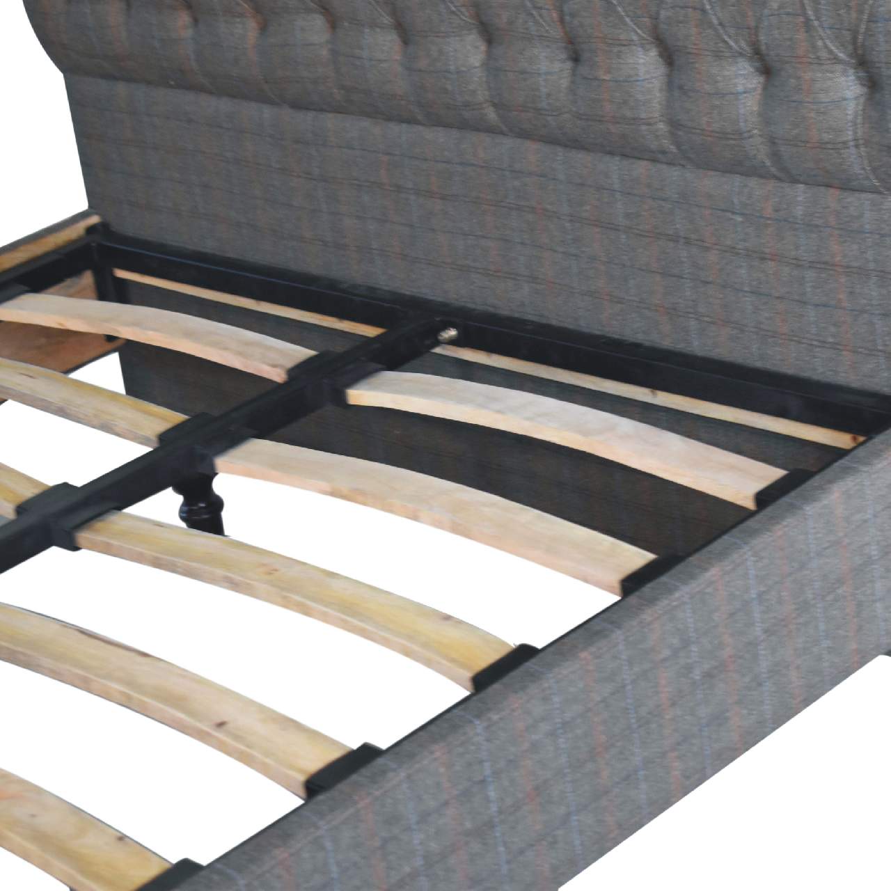 Multi Tweed Roll-top Sunk Button Bed Frame - Wood Velvet