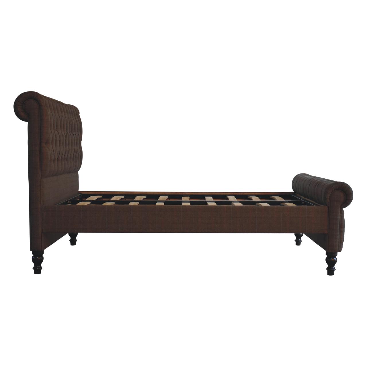 Multi Tweed Roll-top Sunk Button Bed Frame - Wood Velvet