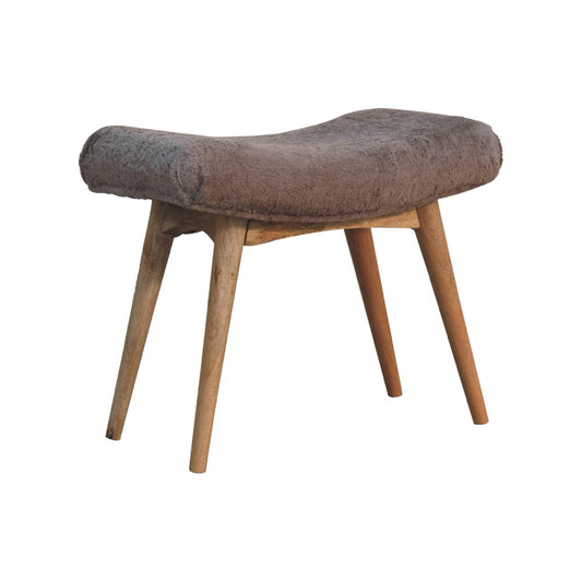 Faux Fur Curved Mini Bench In Mocha & Mango Wood - Wood Velvet