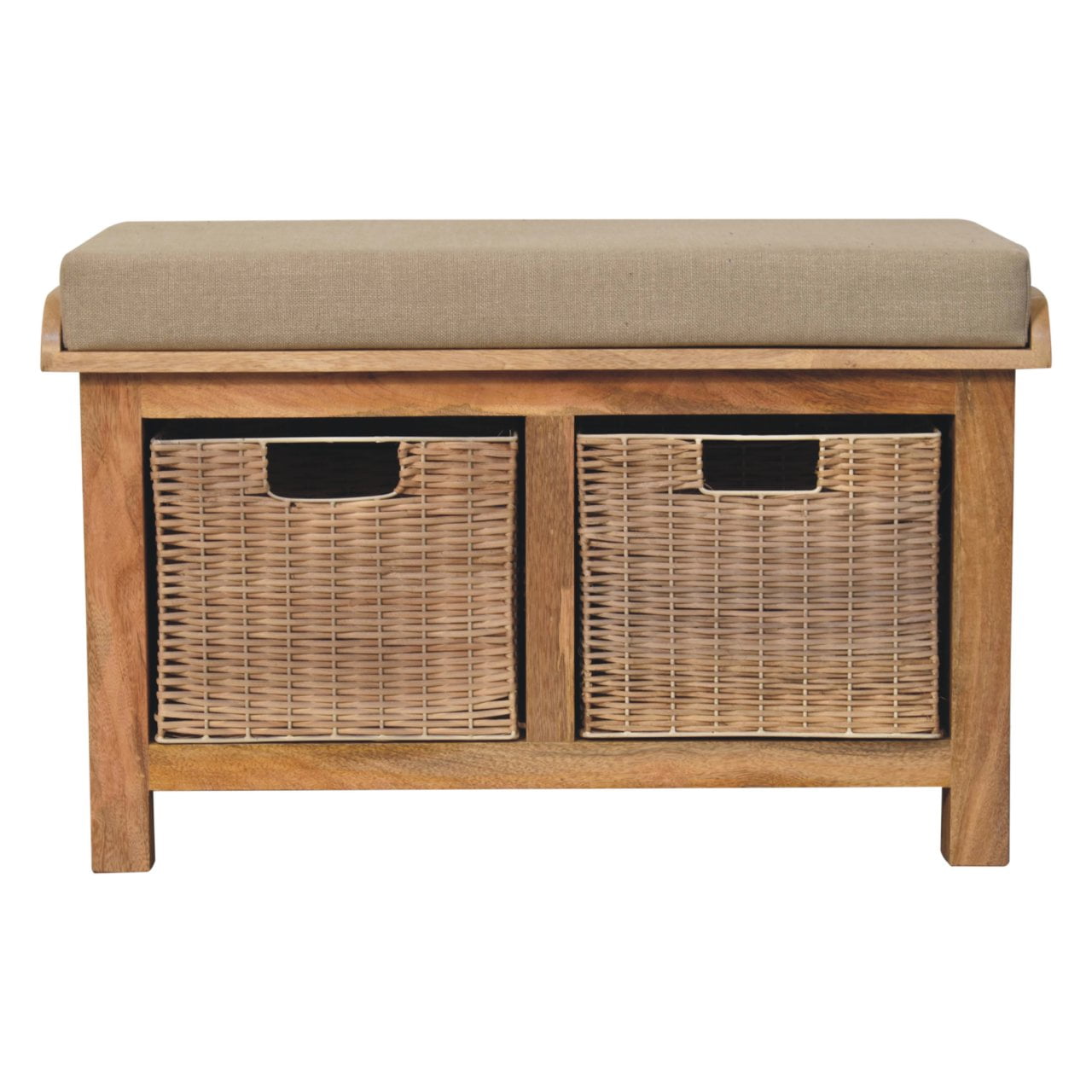 Rattan Basket Linen Bench Seat With Storage | Real Wood - Wood Velvet