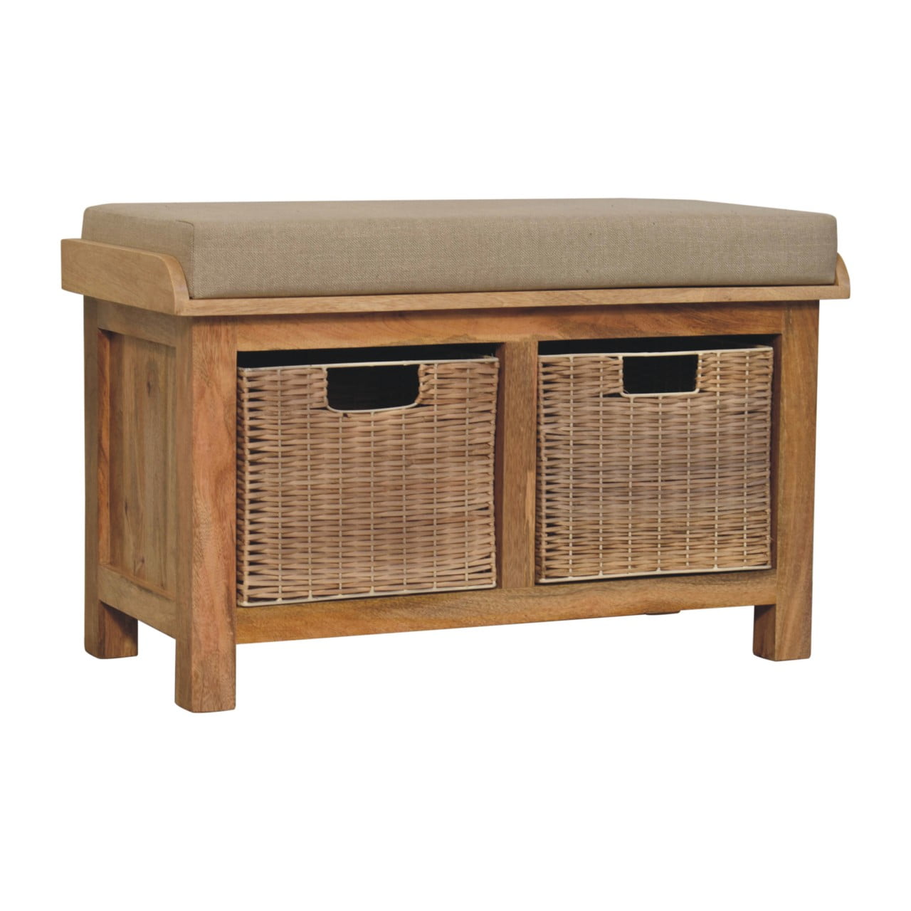 Rattan Basket Linen Bench Seat With Storage | Real Wood - Wood Velvet