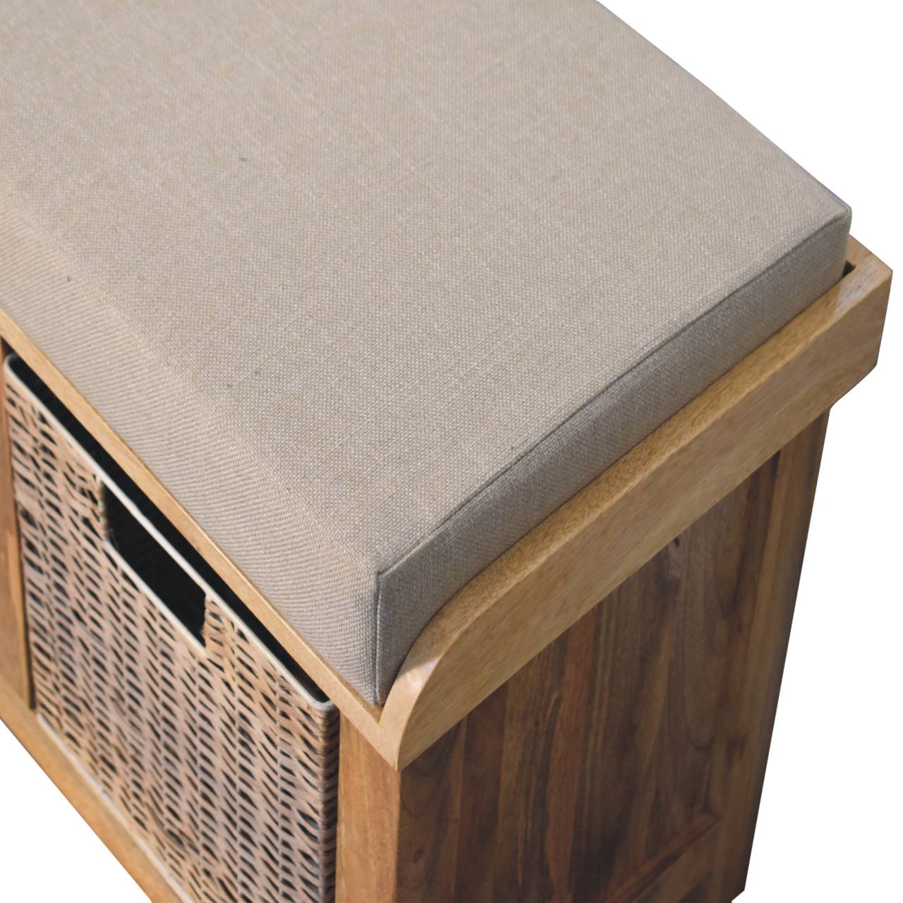 Rattan Basket Linen Bench Seat With Storage | Real Wood - Wood Velvet