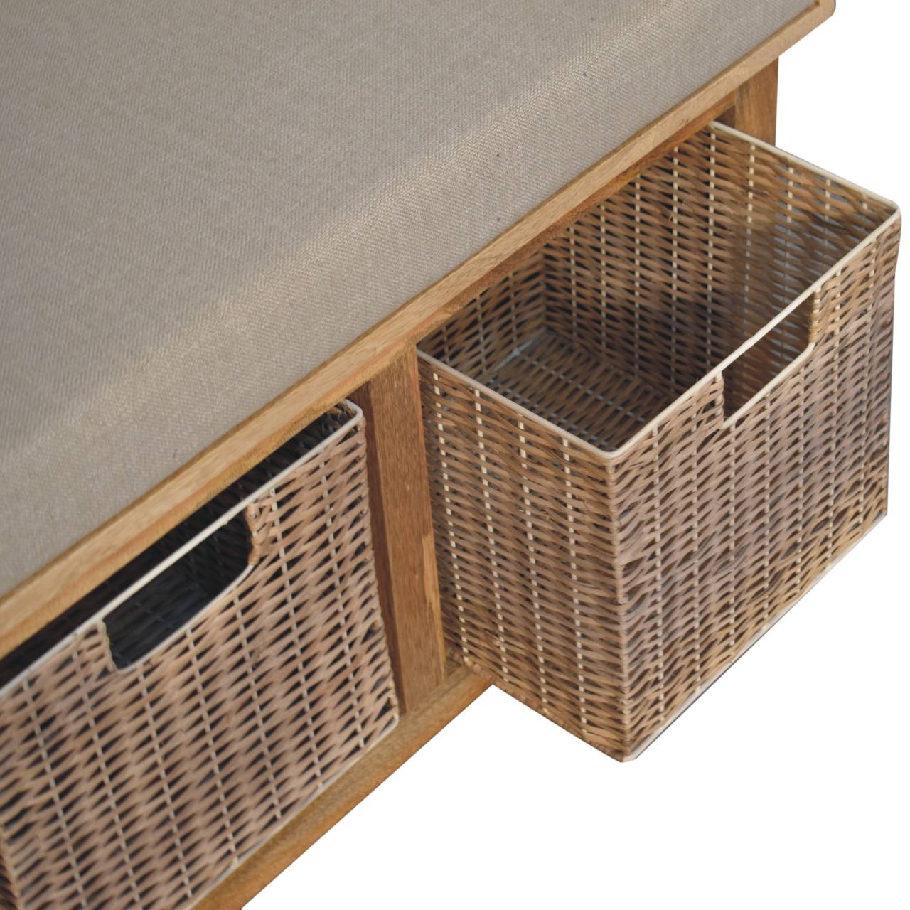 Rattan Basket Linen Bench Seat With Storage | Real Wood - Wood Velvet