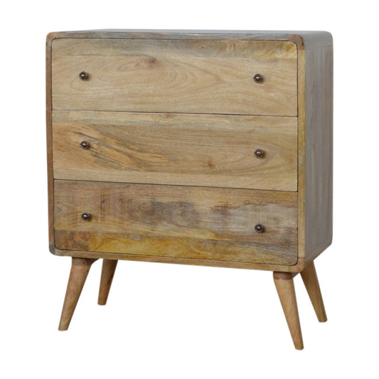 Curved Oak-like 3-Drawer Chest - Wood Velvet