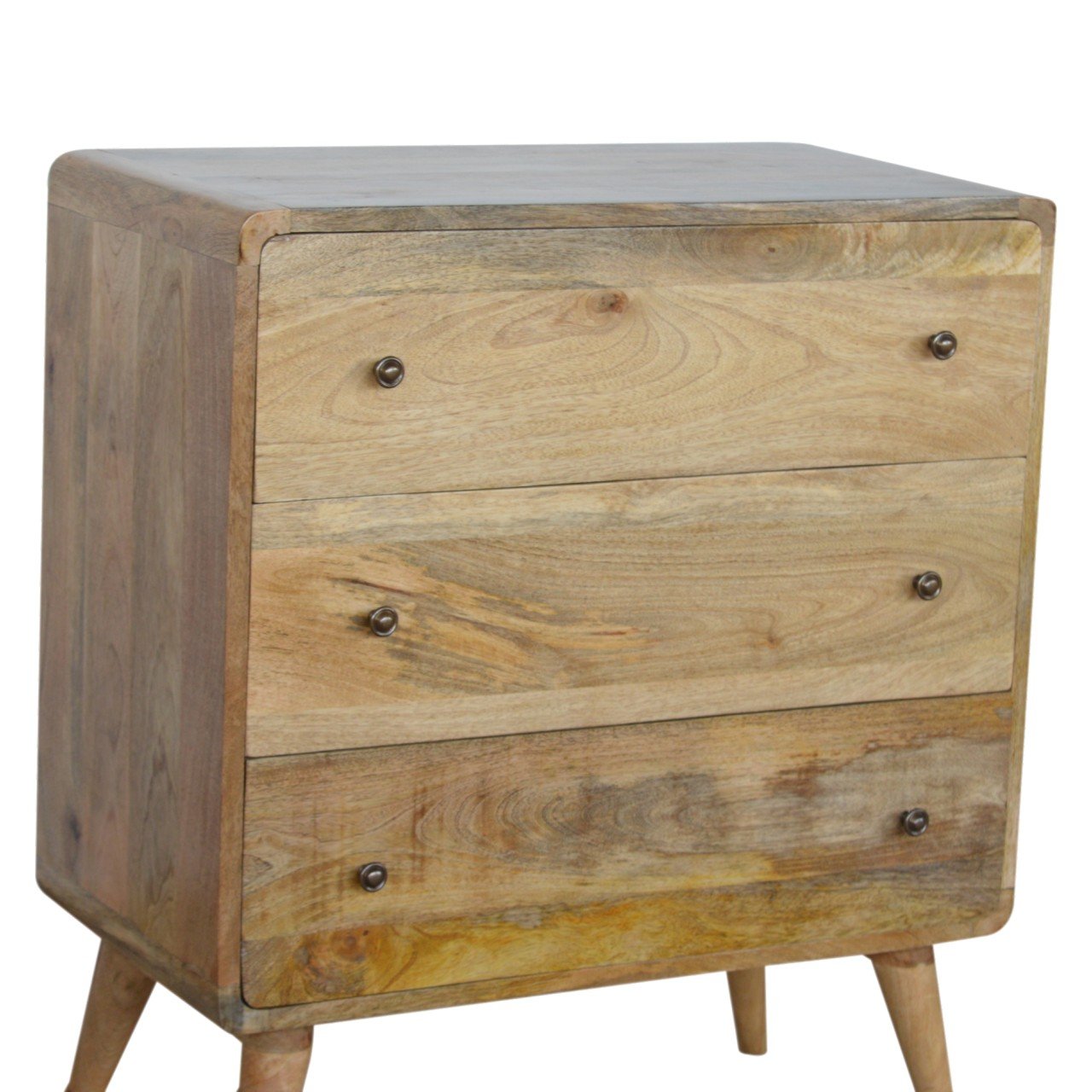 Curved Oak-like 3-Drawer Chest - Wood Velvet