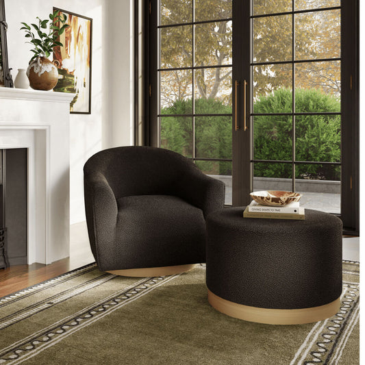 Daphne Black Chair & Large Pouffe By LPD Essentials - Wood Velvet