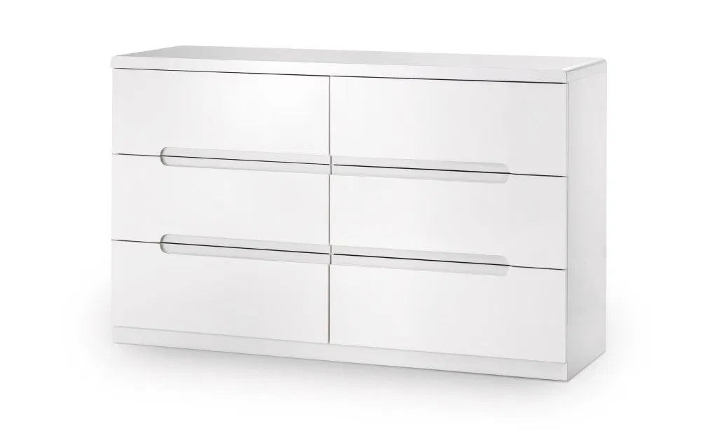 Julian Bowen 6 Drawer Wide Chest In Gloss White | Manhattan | - Wood Velvet