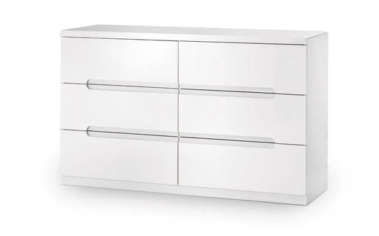 Julian Bowen 6 Drawer Wide Chest In Gloss White | Manhattan | - Wood Velvet