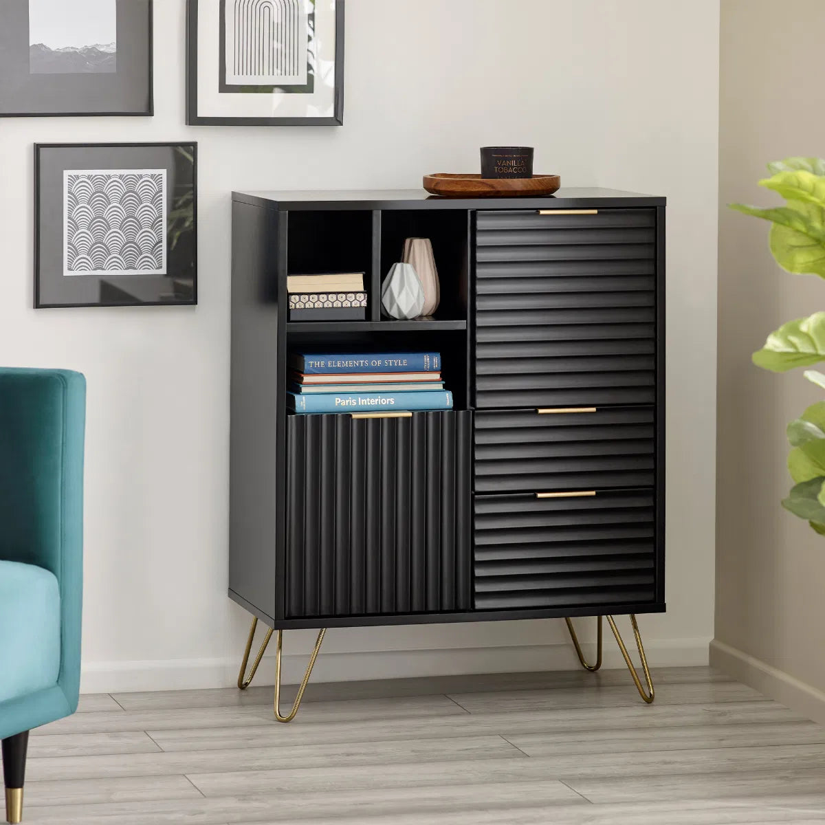 2 Door 2 Drawer Sculptured Sideboard In Matt Black | Murano | Julian Bowen - Wood Velvet