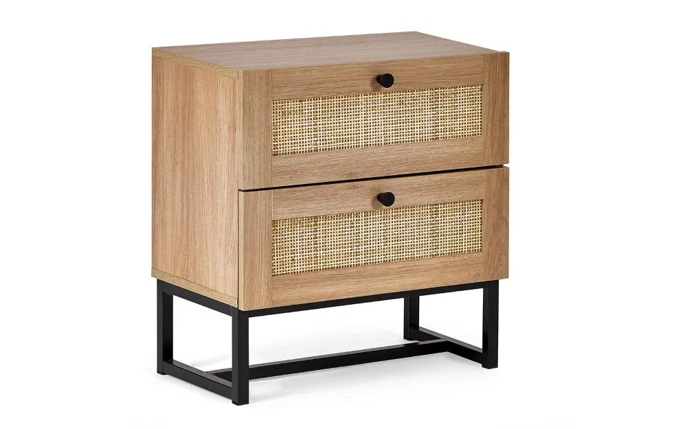 Julian Bowen Padstow 2 Drawer Rattan Bedside Cabinet - Wood Velvet