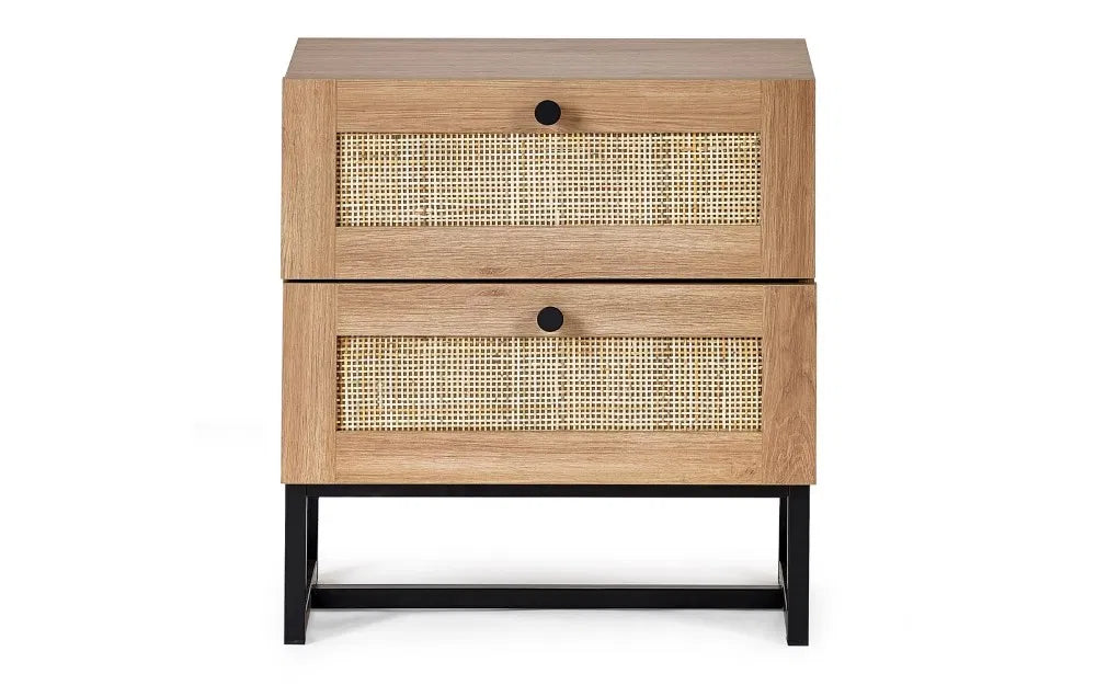 Julian Bowen Padstow 2 Drawer Rattan Bedside Cabinet - Wood Velvet