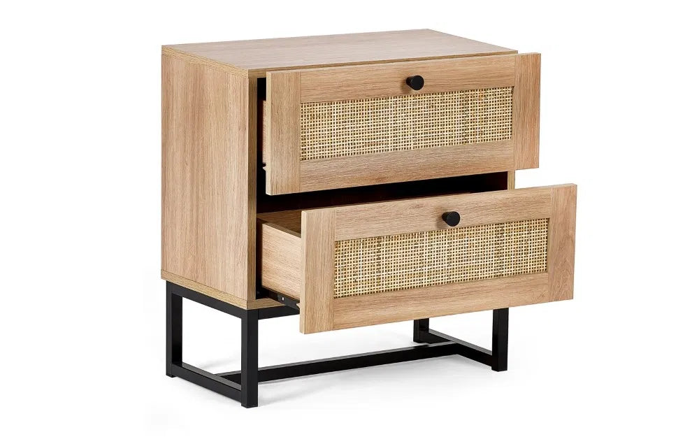 Julian Bowen Padstow 2 Drawer Rattan Bedside Cabinet - Wood Velvet