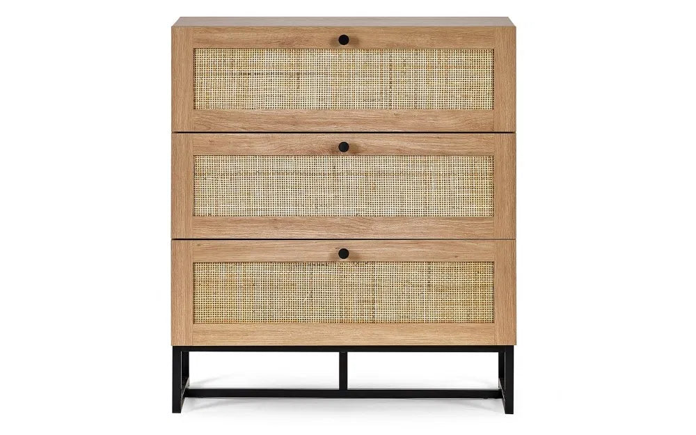 Julian Bowen Padstow 3 Drawer Rattan Chest - Wood Velvet