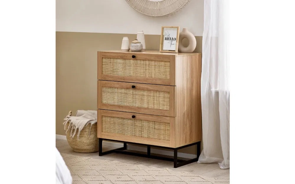 Julian Bowen Padstow 3 Drawer Rattan Chest - Wood Velvet