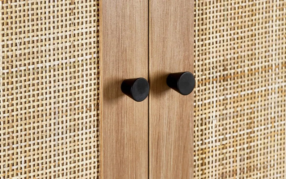 Julian Bowen Padstow Rattan Double Wardrobe In Black or Oak Colours - Wood Velvet