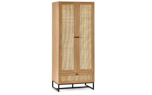 Julian Bowen Padstow Rattan Double Wardrobe In Black or Oak Colours - Wood Velvet