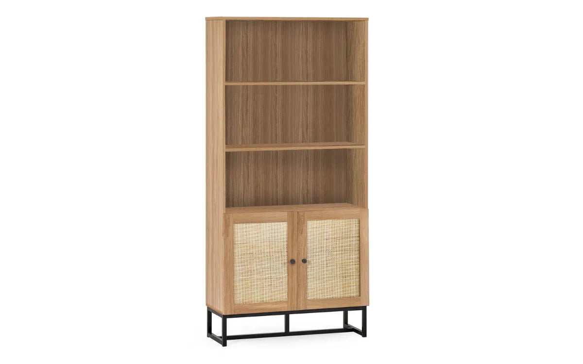 Julian Bowen Padstow Tall Bookcase In Rattan Oak - Wood Velvet