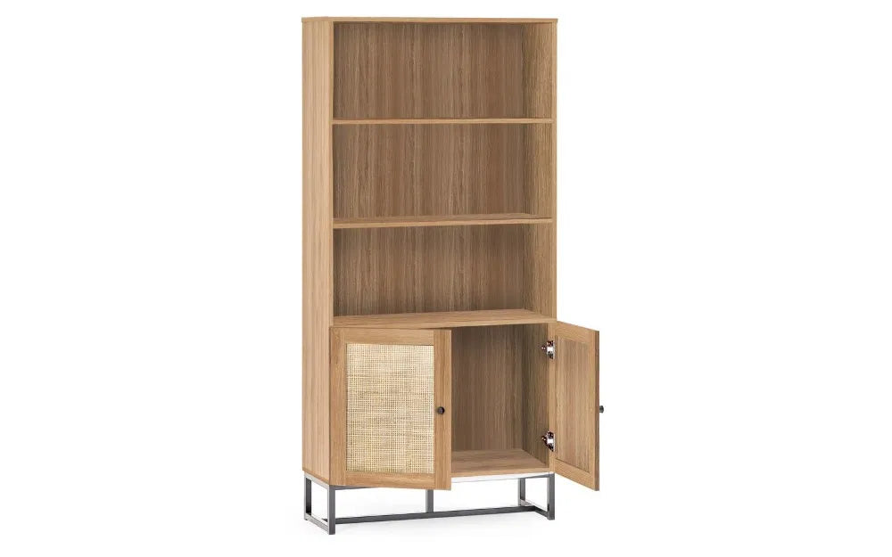 Julian Bowen Padstow Tall Bookcase In Rattan Oak - Wood Velvet