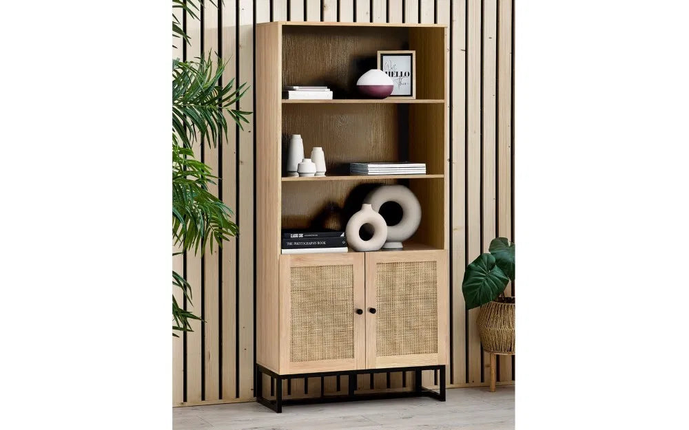 Julian Bowen Padstow Tall Bookcase In Rattan Oak - Wood Velvet