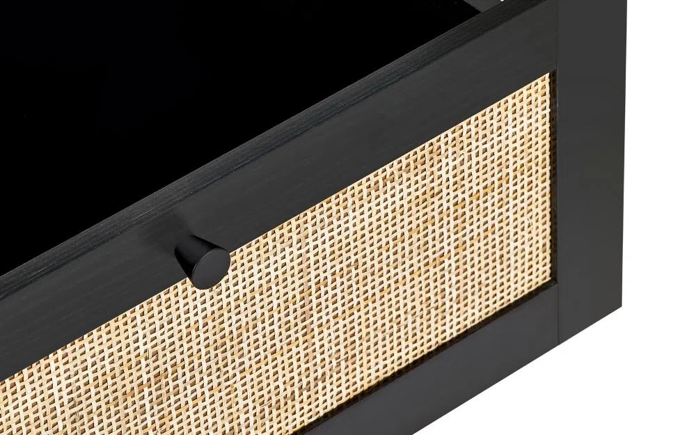 Julian Bowen Padstow 2 Drawer Rattan Bedside Cabinet In Black - Wood Velvet