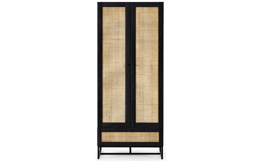 Julian Bowen Padstow Rattan Double Wardrobe In Black - Wood Velvet