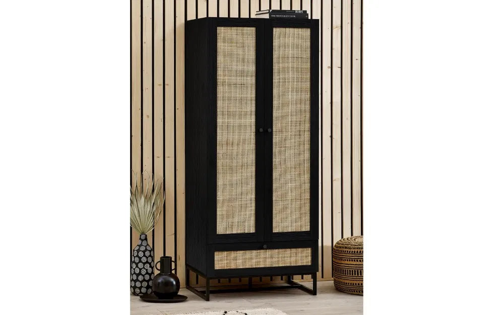 Julian Bowen Padstow Rattan Double Wardrobe In Black - Wood Velvet