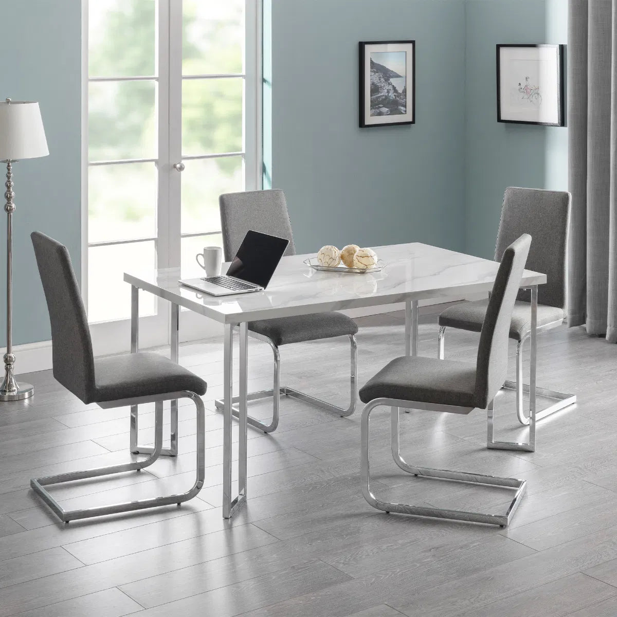 Roma Cantilever Dining Chairs In Slate Grey Linen | Set Of 2 | Julian Bowen