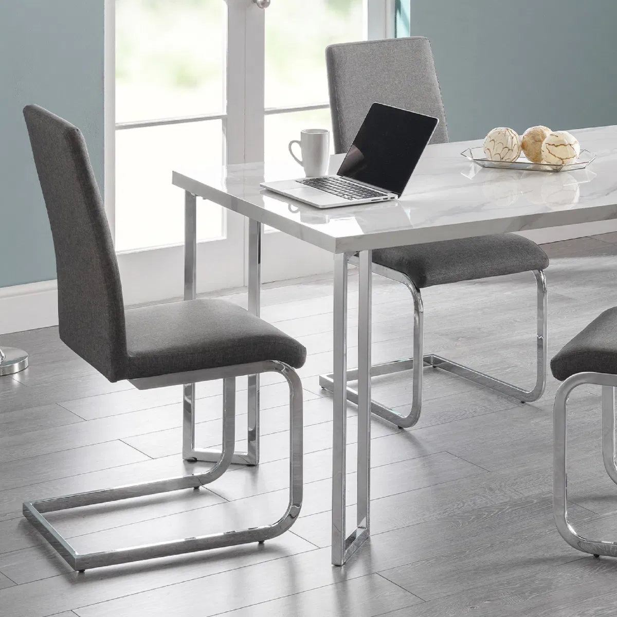 Roma Cantilever Dining Chairs In Slate Grey Linen | Set Of 2 | Julian Bowen